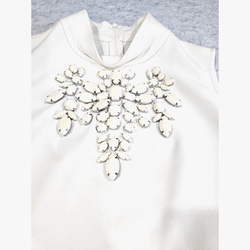 Trina Turk Top, Jewel Embellished Neckline, Split Hem, Sleeveless, Womens Sz M - Picture 2 of 8